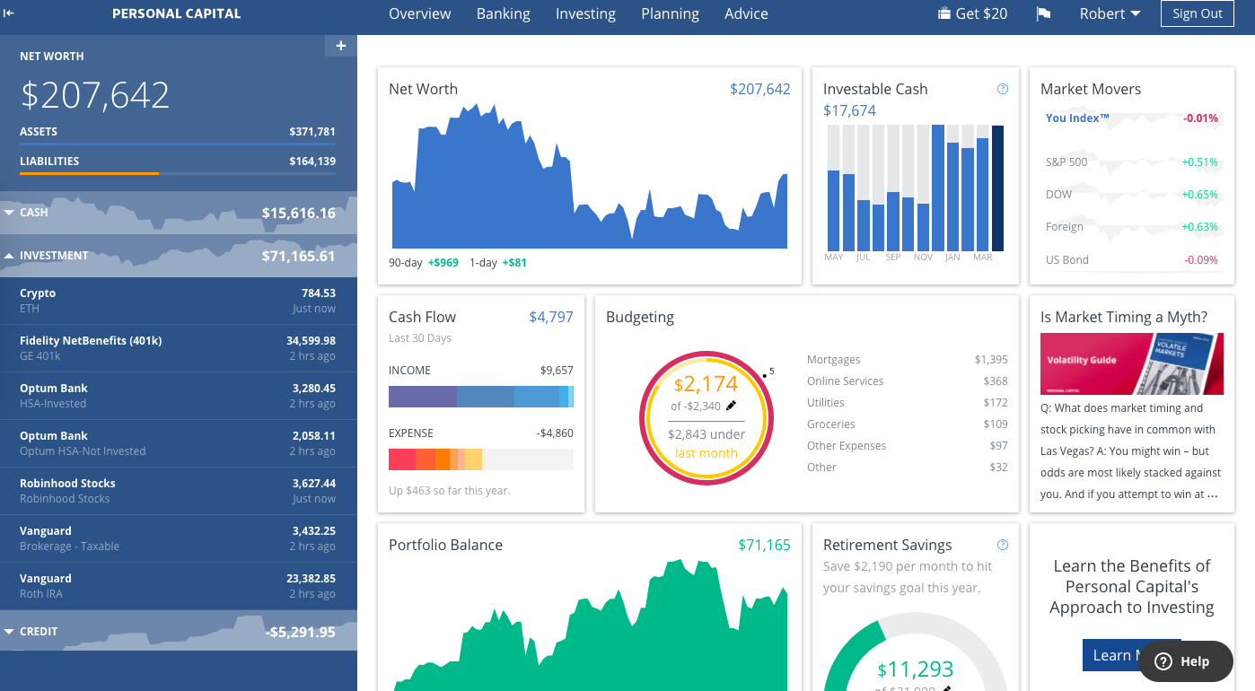 Personal Capital Main Screen